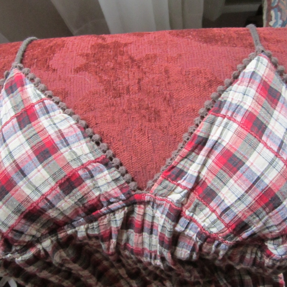 Self Esteem Boho Halter Dress/Long Tunic. Women's Sz M, Plaid Reds, browns, tan - Picture 3 of 7